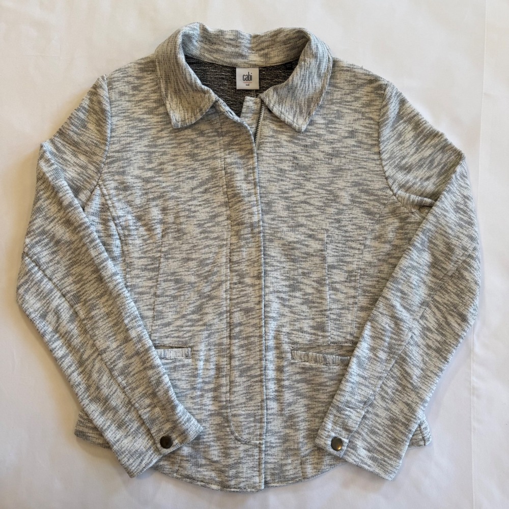 Space Dye Knit Jacket Grey White Cabi Neo Moto 5102 Size Med French Chic Edgy